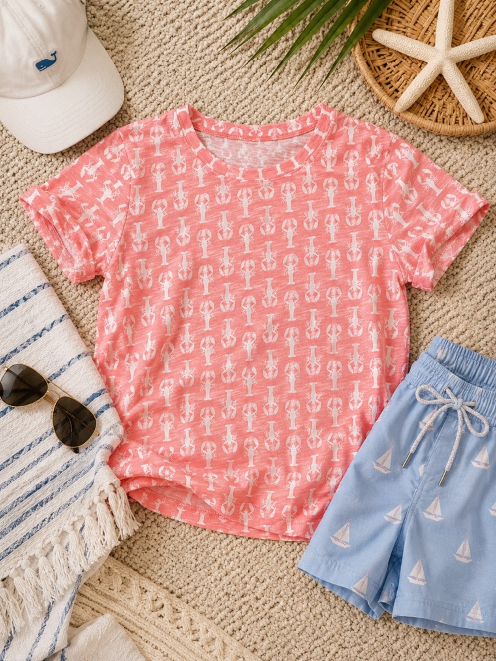 Aeropostale Lobster Print Tee Medium coral Nautical Coastal Preppy Graphic